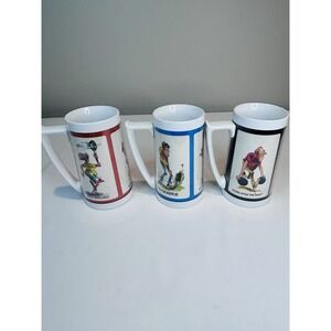3 Vintage Thermo Serv 1970s Mug Cup Tumbler Humorous Funny Sports Cartoons